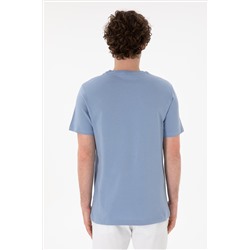 Erkek Regular Fit Bisiklet Yaka Mavi Basic Tişört