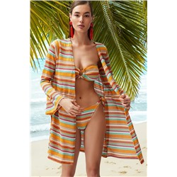 TRENDYOLMİLLA Geometrik Desenli Straplez Aksesuarlı Dokulu Regular Bikini Takımı TBESS24BT00094