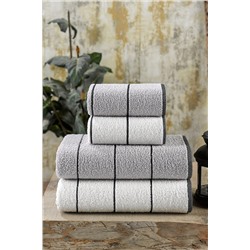 eumenia Valona 50 x 85 – 70 x140 cm 4'lü Banyo Havlu Seti | Gri-krem vtxmk102