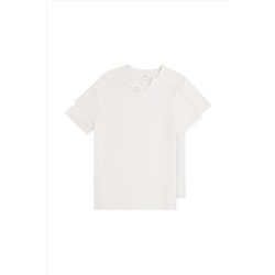 Avva Erkek Beyaz 2'li %100 Pamuk Bisiklet Yaka Standart Fit Normal Kesim T-shirt E001012