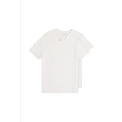 Avva Erkek Beyaz 2'li %100 Pamuk Bisiklet Yaka Standart Fit Normal Kesim T-shirt E001012