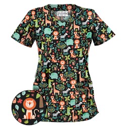 UA Day At The Zoo Black Scrub Top