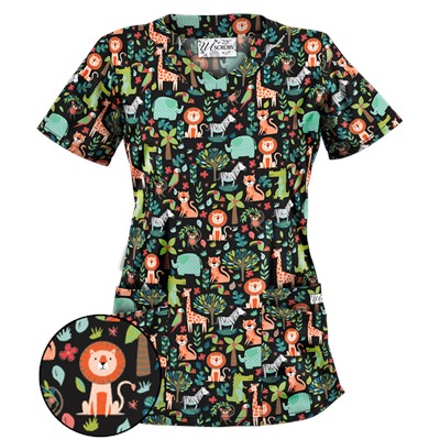 UA Day At The Zoo Black Scrub Top