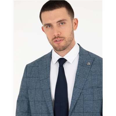 Ekose Açık Lacivert Slim Fit Takım Elbise