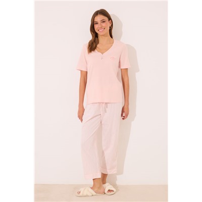 Pijama Capri 100% algodón naranja rayas