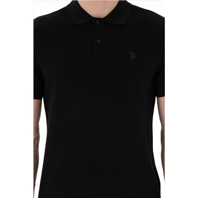 Erkek Slim Fit Polo Yaka Siyah Basic Tişört