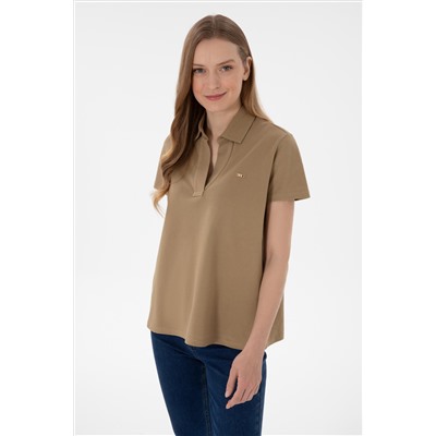 Kadın Haki Basic Polo Yaka Tişört