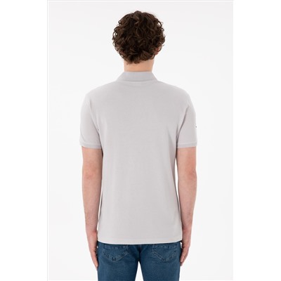 Erkek Slim Fit Polo Yaka Açık Gri Basic Tişört