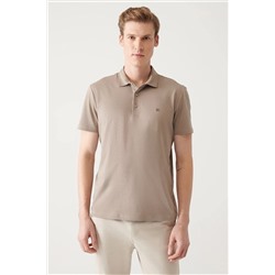 Avva Erkek Vizon %100 Pamuk Standart Fit Normal Kesim 3 Düğmeli Kıvrılmaz Polo Yaka T-shirt E001035