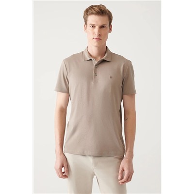Avva Erkek Vizon %100 Pamuk Standart Fit Normal Kesim 3 Düğmeli Kıvrılmaz Polo Yaka T-shirt E001035