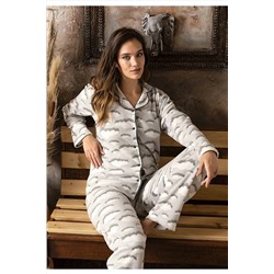 CALİA Kadın Önden Düğmeli Uzun Kollu Polar Peluş Kışlık Sıcak Tutan Pijama Takımı 687YP201
