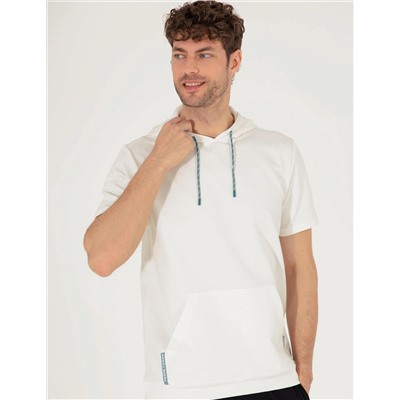 Ekru Regular Fit Kapüşonlu Tişört