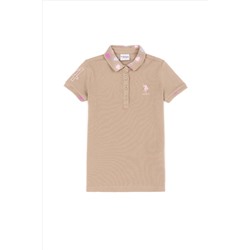 Kız Çocuk Haki Basic Polo Yaka Tişört