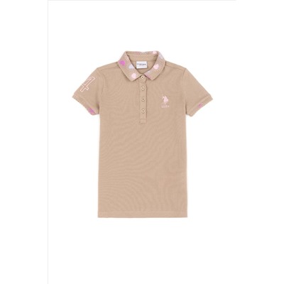 Kız Çocuk Haki Basic Polo Yaka Tişört
