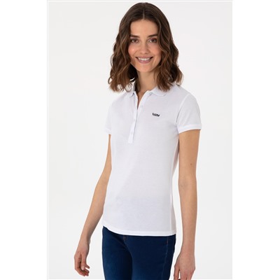 Kadın Beyaz Basic Polo Yaka Tişört