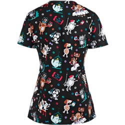 White Cross Scrubs Selfie Pets Print Top