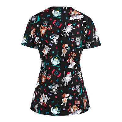 White Cross Scrubs Selfie Pets Print Top