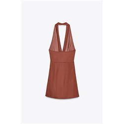 GOLD APPLIQUÉ HALTER MINI DRESS