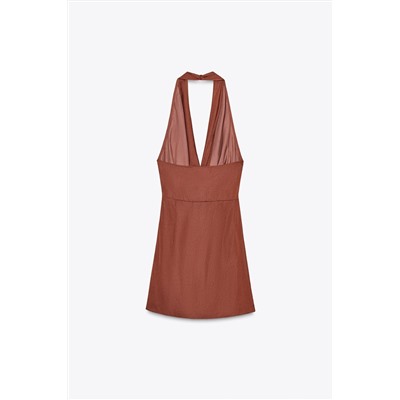 GOLD APPLIQUÉ HALTER MINI DRESS