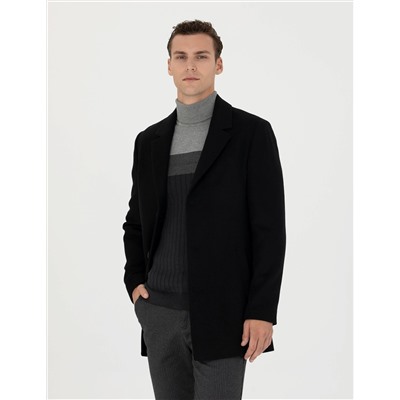 Siyah Ex. Slim Fit Kaşe Kaban