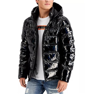 GUESS Men's Holographic Hooded Puffer Jacket
