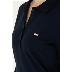 Kadın Lacivert Basic Polo Yaka Sweatshirt