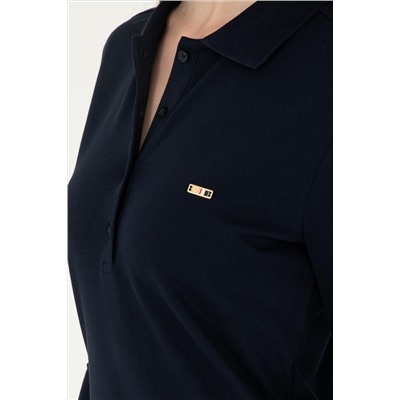 Kadın Lacivert Basic Polo Yaka Sweatshirt