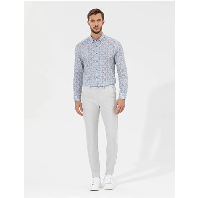 Gri Slim Fit Beli Lastikli Kanvas Pantolon