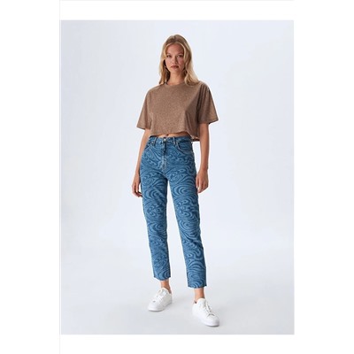 Ltb Kırcıllı Crop Kahve Rengi T-shırt 012238001060884
