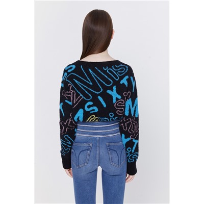 Cárdigan de lana y alpaca Negro y turquesa