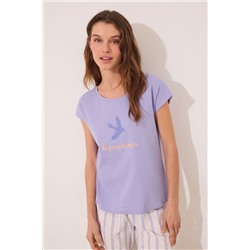Pijama largo algodón lila rayas