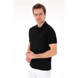 Erkek Slim Fit Polo Yaka Siyah Basic Tişört
