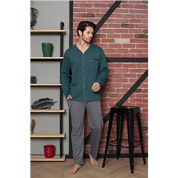 AHENGİM Man Erkek Pijama Takımı Interlok Boy Düğmeli Pamuklu Mevsimlik M70172282 1-2-10001226