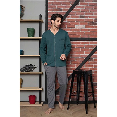 AHENGİM Man Erkek Pijama Takımı Interlok Boy Düğmeli Pamuklu Mevsimlik M70172282 1-2-10001226
