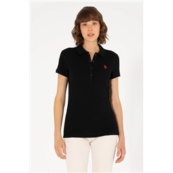 Kadın Siyah Basic Polo Yaka Tişört