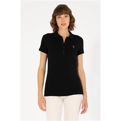 Kadın Siyah Basic Polo Yaka Tişört