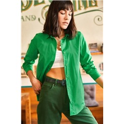 Olalook, Kadın Çimen Yeşili Basic Dokuma Poplin Gömlek GML-19000996