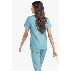 Butter-Soft STRETCH Women's 5-Pocket Short Sleeve V-Neck with Sport Trim Detail Scrub Top