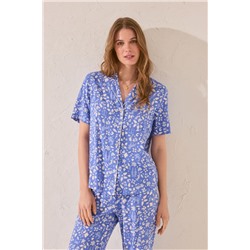 Pijama camisero largo print flores azul