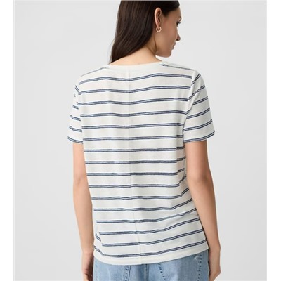 Relaxed Stripe Linen-Blend Scoopneck T-Shirt