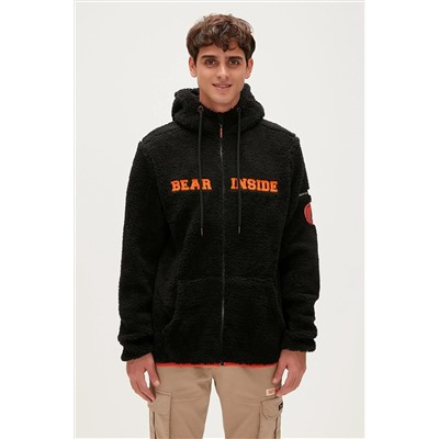 Bad Bear Shaggy Plush Full-zip Siyah Peluş Erkek Kapüşonlu Sweatshirt 23.02.29.006 SİYAH