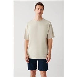 Avva Erkek Bej Oversize Bisiklet Yaka %100 Pamuk T-shirt E001032