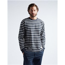 Striped Long Sleeve T-shirt, Men, Dark Blue