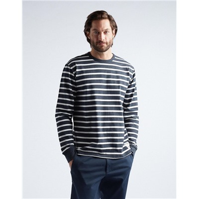 Striped Long Sleeve T-shirt, Men, Dark Blue
