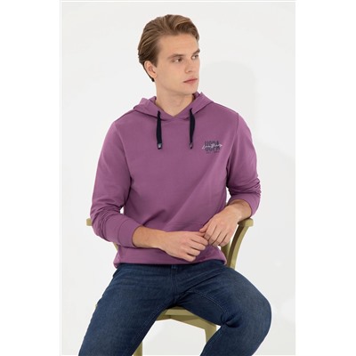 Erkek Menekşe Kapüşonlu Basic Sweatshirt