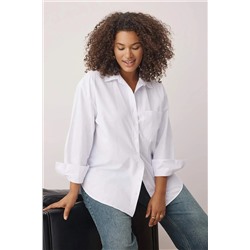 Beyaz Loose Fit Pamuklu Uzun Kol Büyük Beden Dokuma Gömlek TBBSS22GO0323