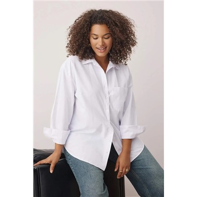Beyaz Loose Fit Pamuklu Uzun Kol Büyük Beden Dokuma Gömlek TBBSS22GO0323