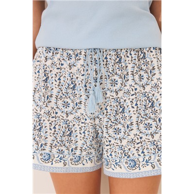 Pijama corto tirantes algodón paisley azul