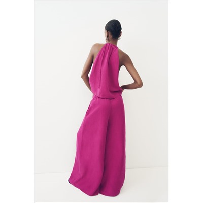 WIDE-LEG LINEN-BLEND TROUSERS