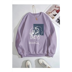MOONBULLUnisex Lila Beauty Baskılı Bisiklet Yaka Sweathsirt